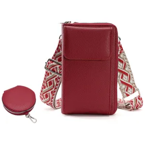 PU Leather Cell Phone Purse Women Small Crossbody Bags Cellphone Wallet Red