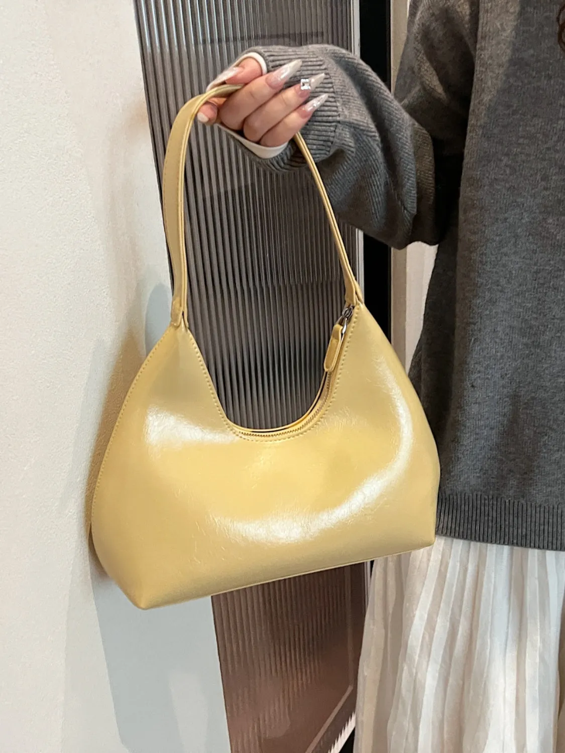 PU Leather Shoulder Bag with Zip