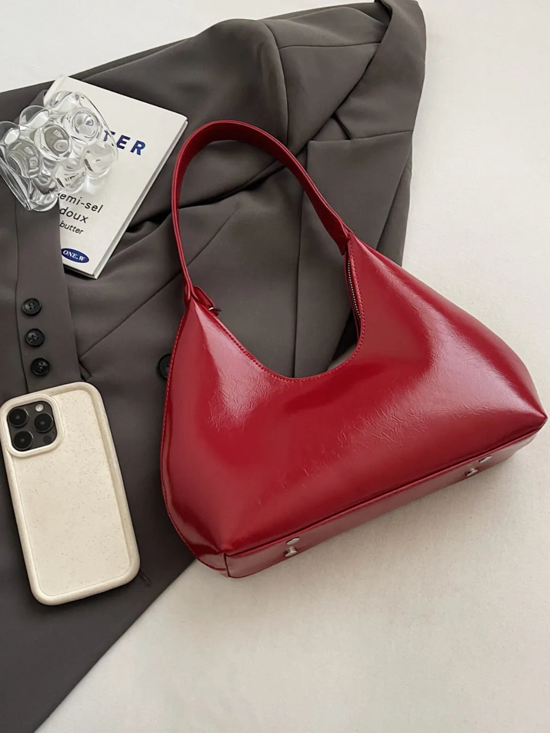 PU Leather Shoulder Bag with Zip