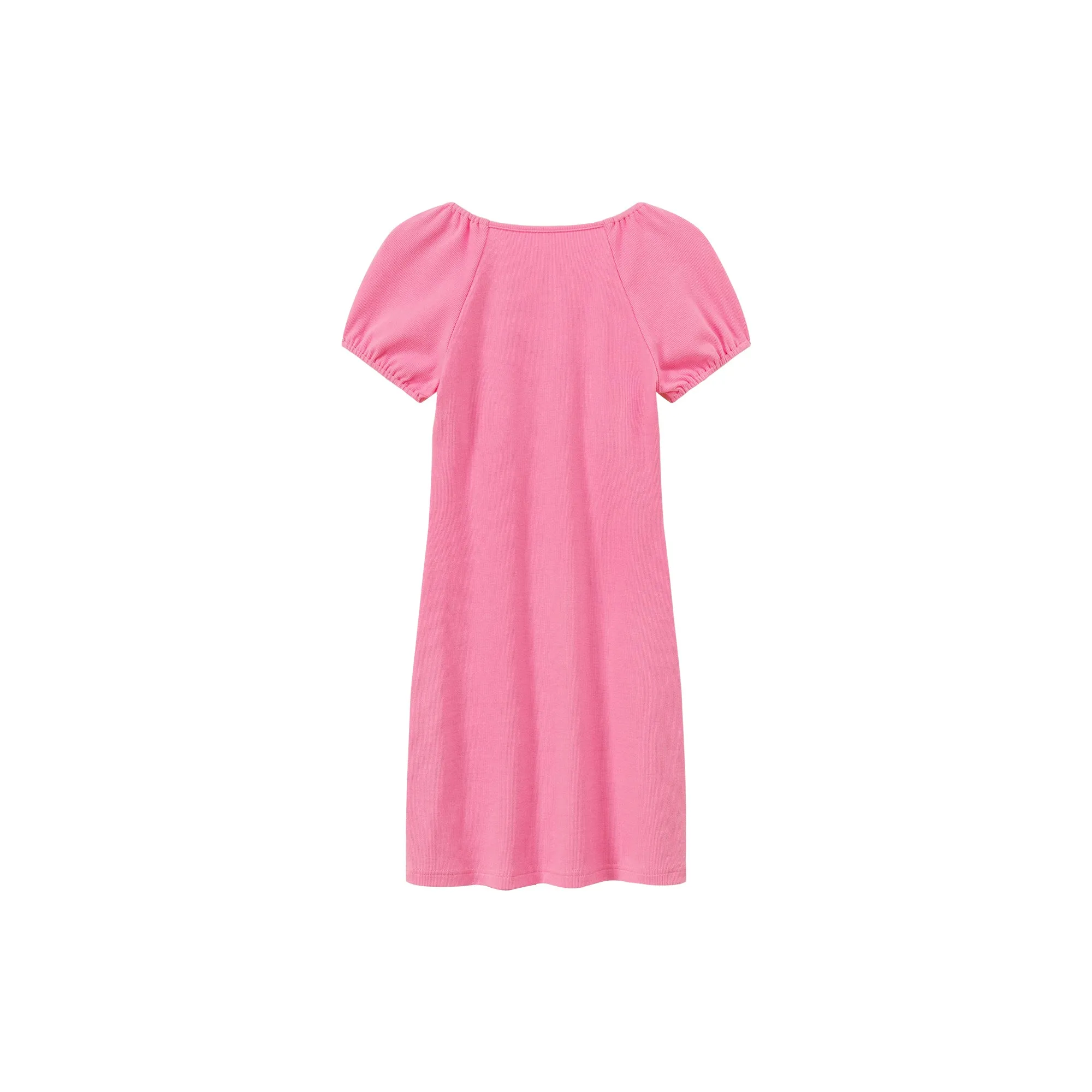 Rainbow Buttons V-Neck Puff Sleeve Mini Dress