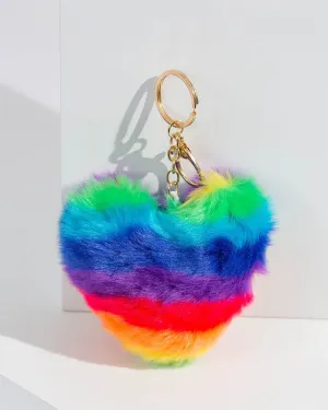 Rainbow Fluffy Heart Keyring