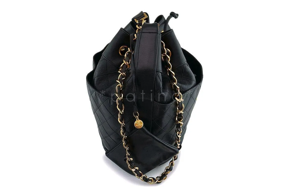 Rare Chanel Vintage Black Drawstring Bucket Bag 24k GHW