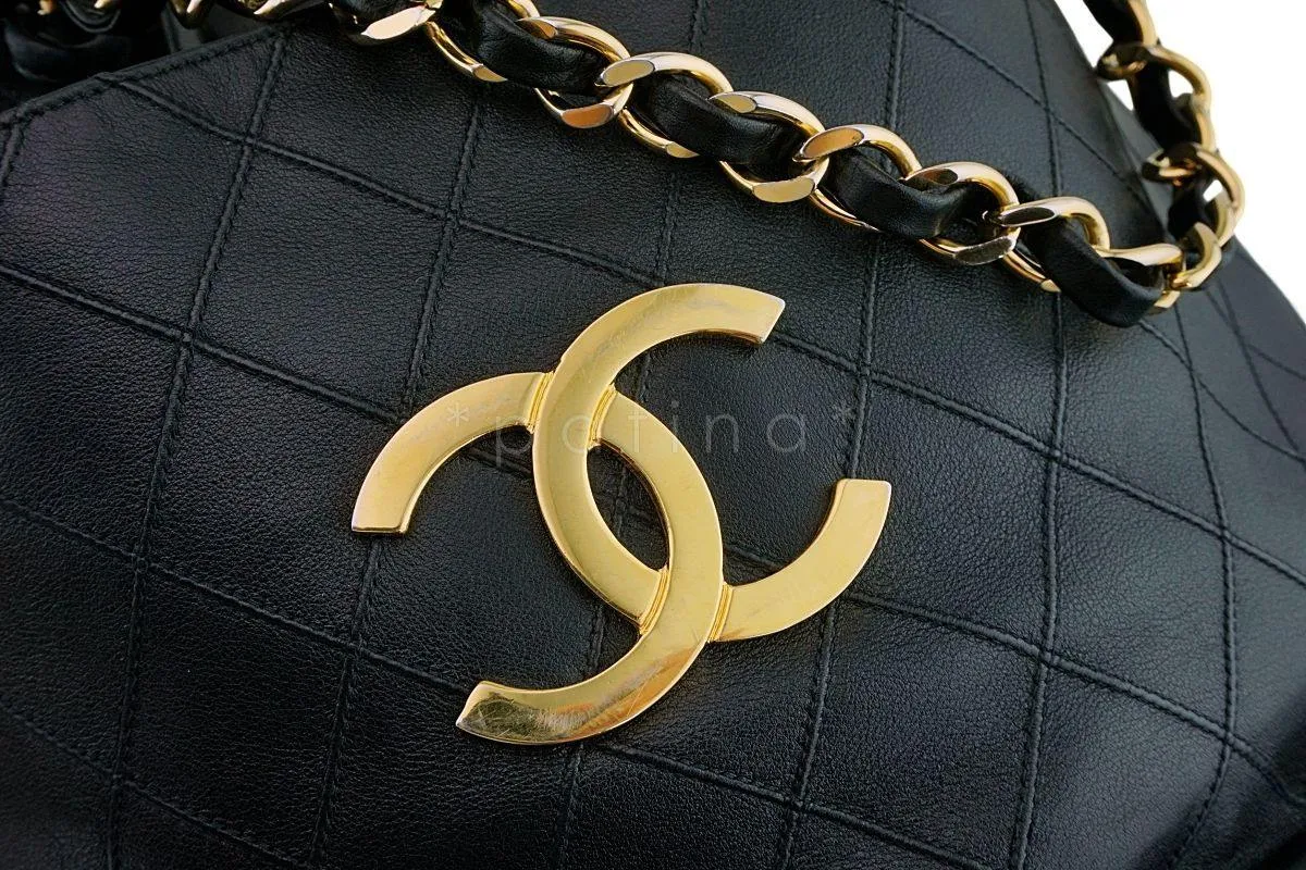 Rare Chanel Vintage Black Drawstring Bucket Bag 24k GHW