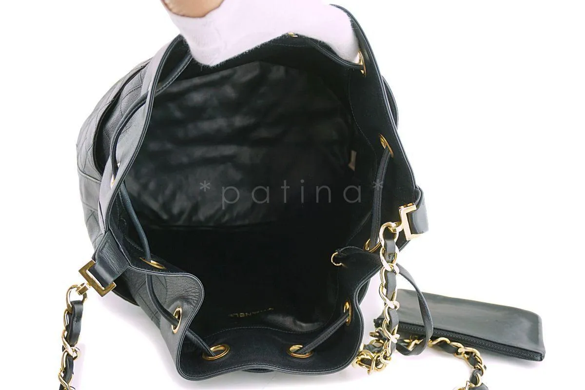 Rare Chanel Vintage Black Drawstring Bucket Bag 24k GHW