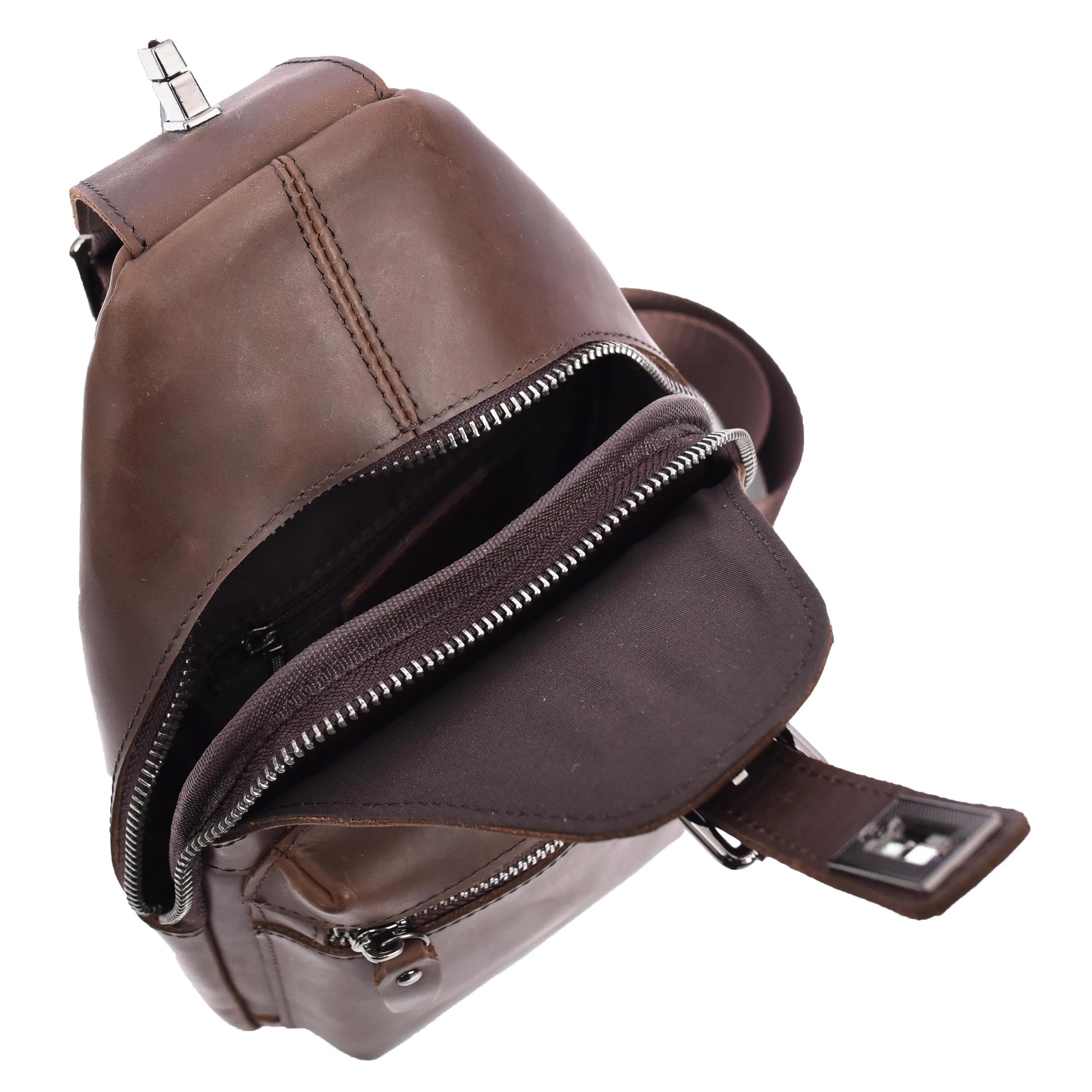Real Leather Cross Body Chest Bag Phoenix Brown Hunter
