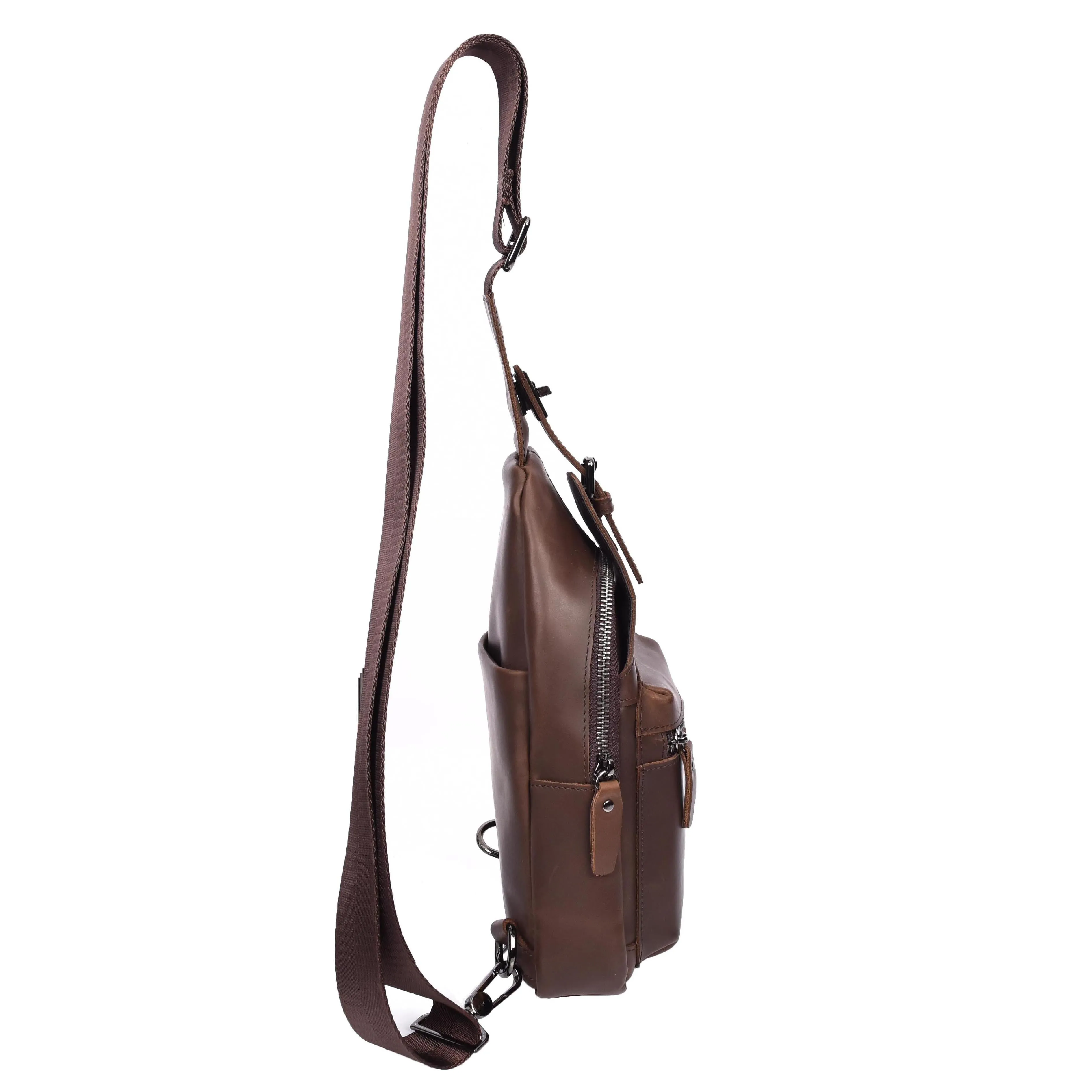 Real Leather Cross Body Chest Bag Phoenix Brown Hunter