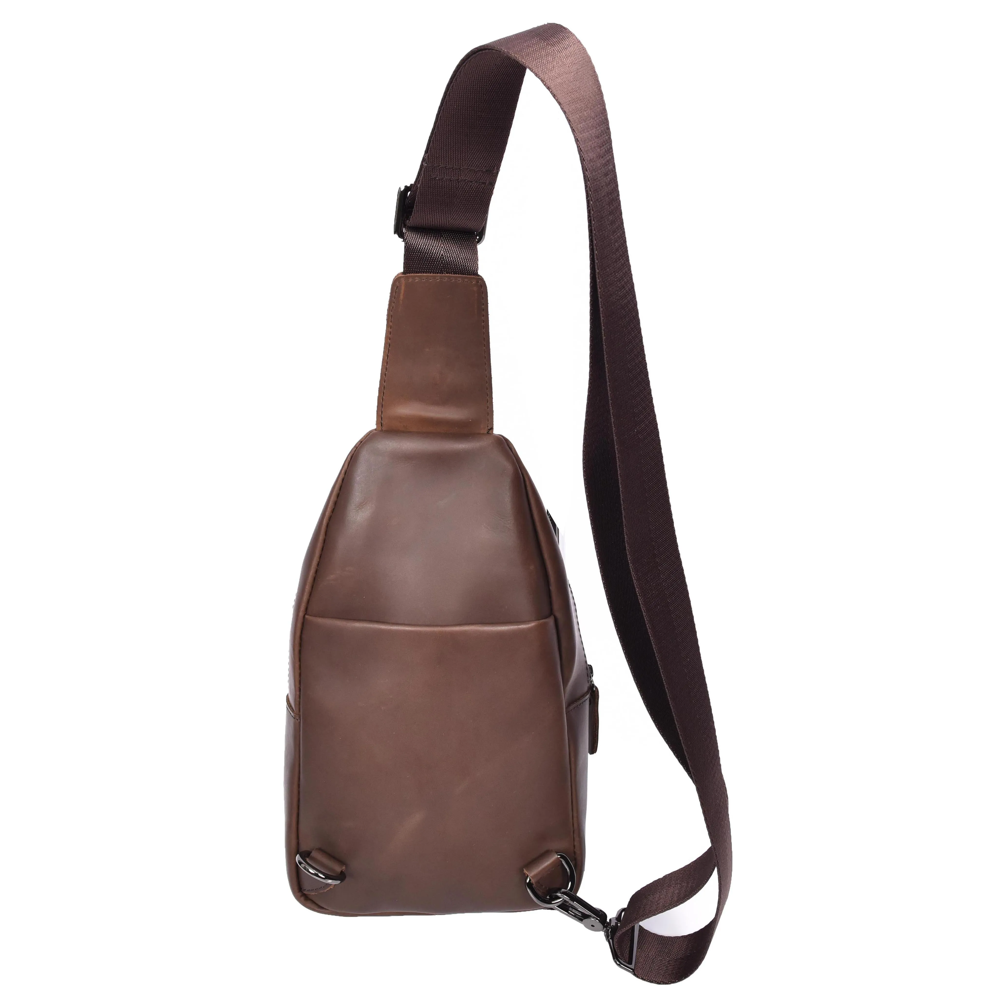 Real Leather Cross Body Chest Bag Phoenix Brown Hunter