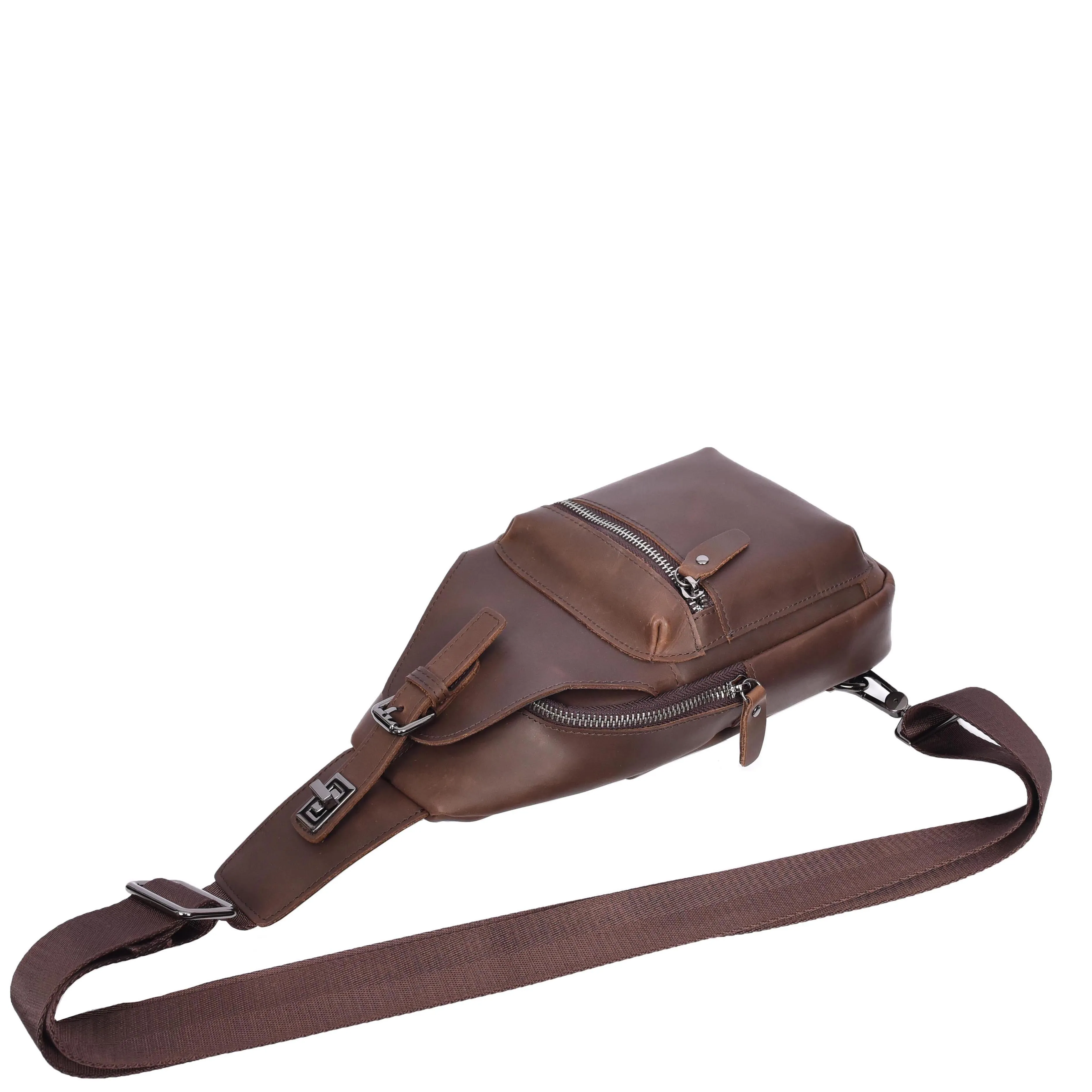 Real Leather Cross Body Chest Bag Phoenix Brown Hunter