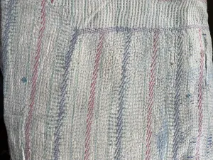 Rectangular Vintage Kantha Cushion - Blue Stripe 9