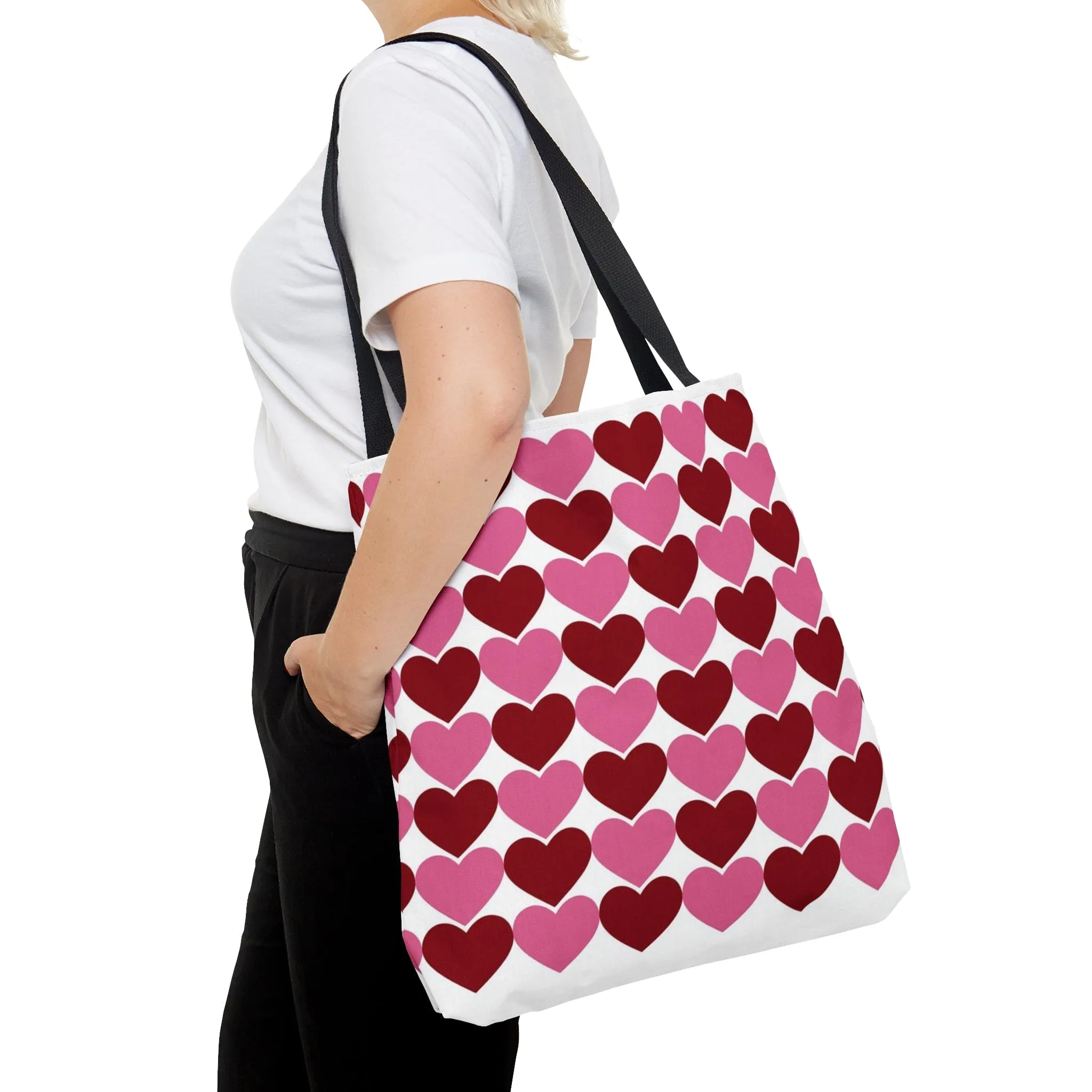 Red & Pink Hearts Tote Bag, Valentine's Handbag, Valentine's Day Gift for Her