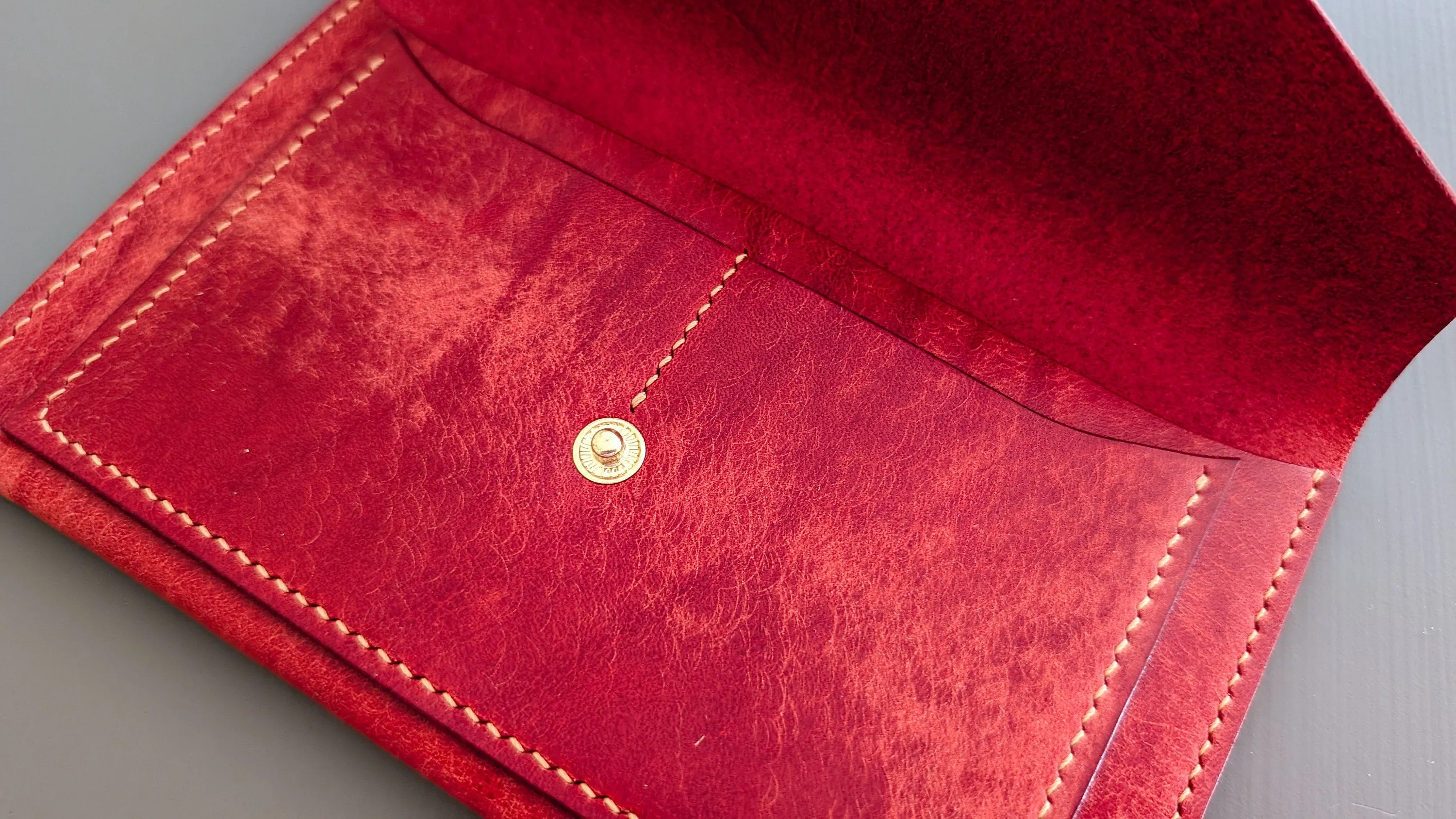 Red Hand Sewn Italian Leather Envelope Cash/Card Wallet