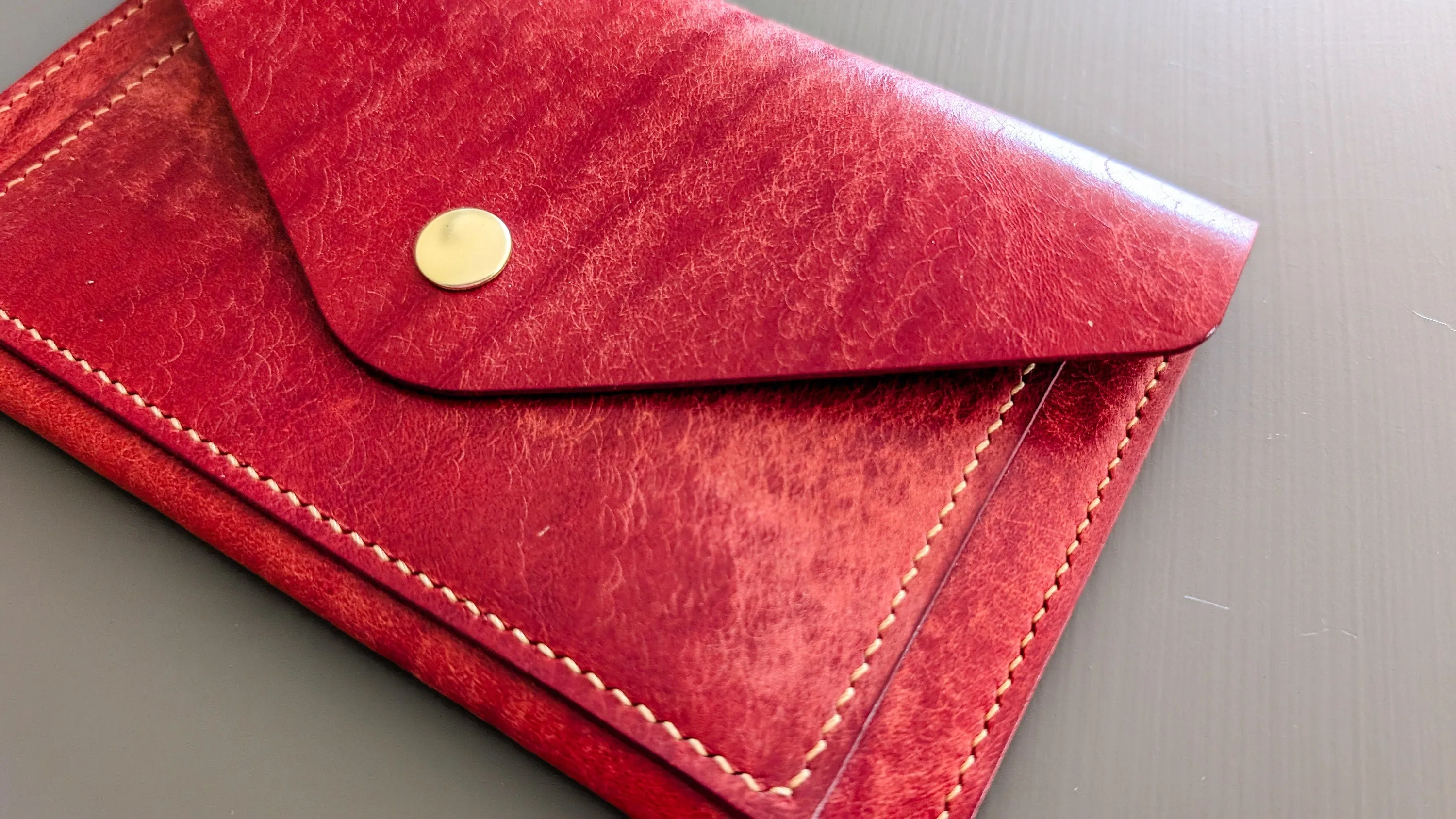 Red Hand Sewn Italian Leather Envelope Cash/Card Wallet