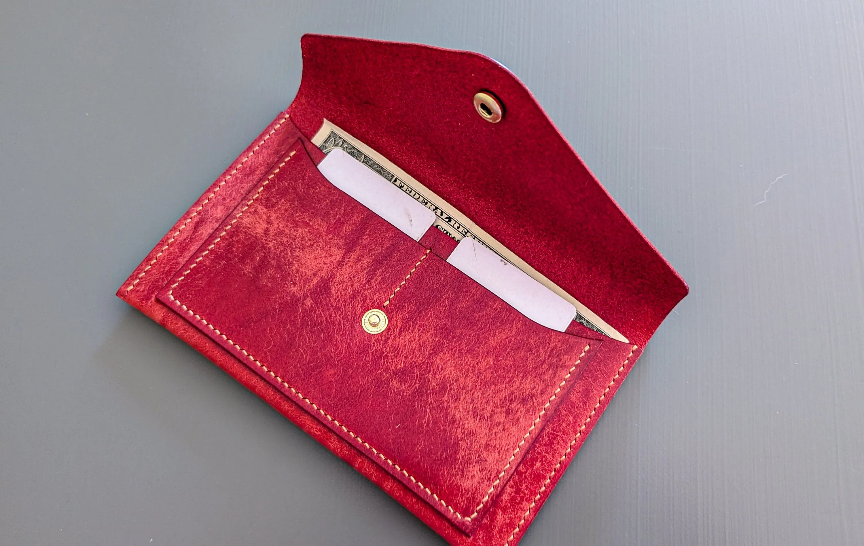 Red Hand Sewn Italian Leather Envelope Cash/Card Wallet