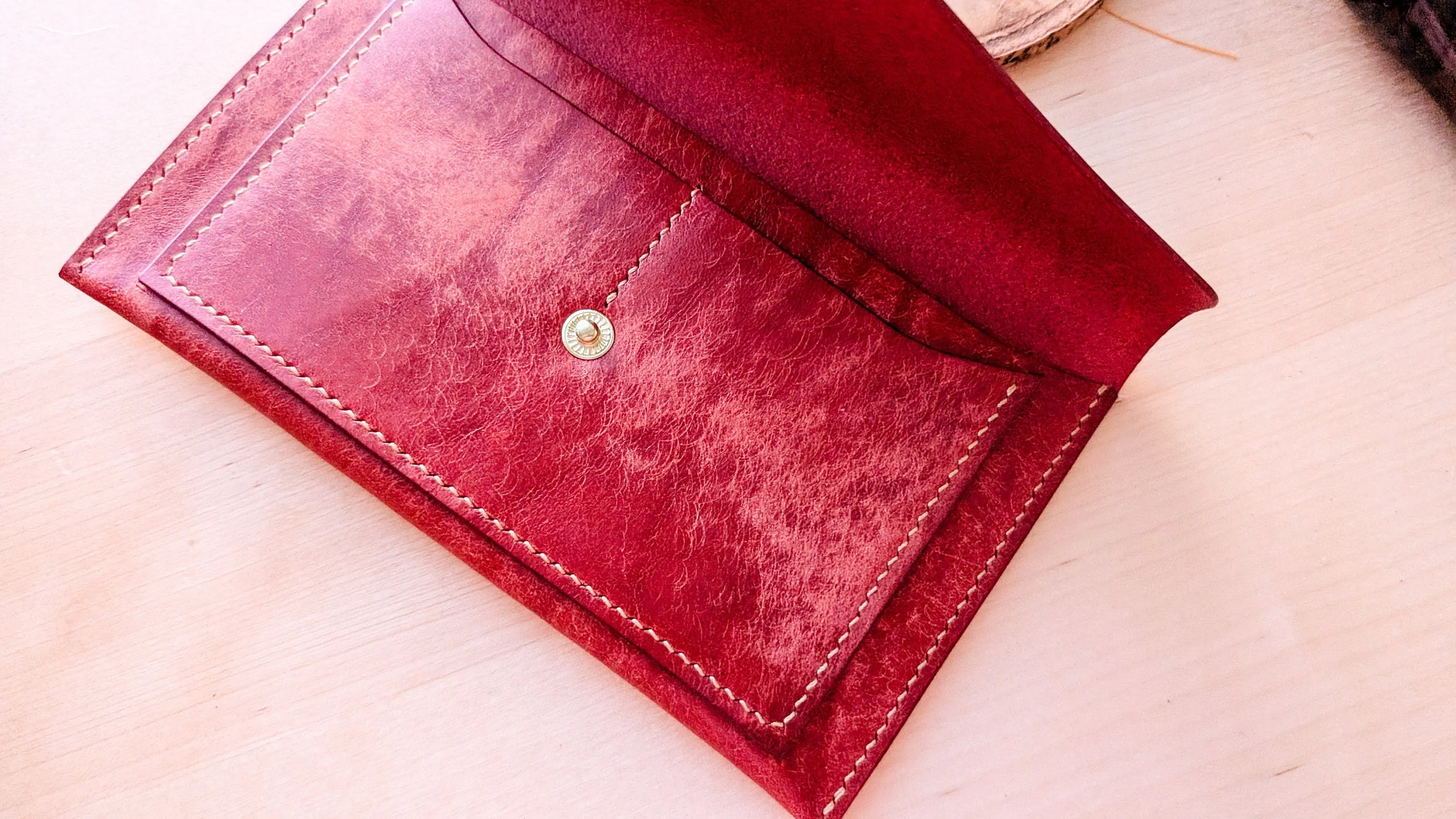 Red Hand Sewn Italian Leather Envelope Cash/Card Wallet