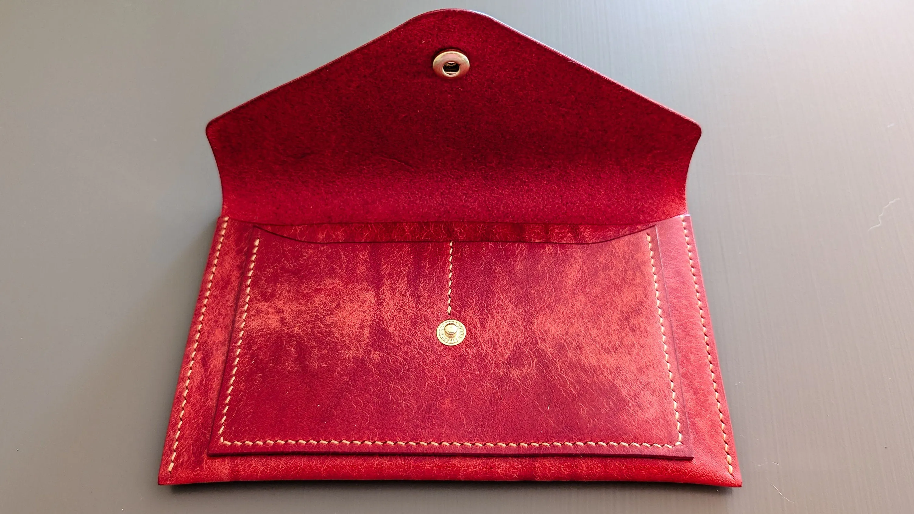 Red Hand Sewn Italian Leather Envelope Cash/Card Wallet