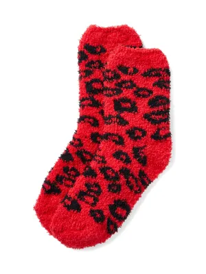 Red Leopard-Print Cozy Socks