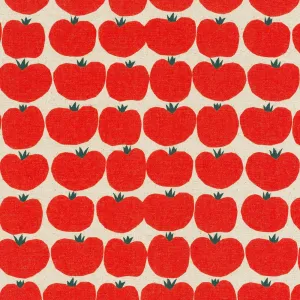 Red Tomato on Natural Cotton-linen Canvas - Japanese Fabrics