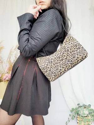 Retro 00s Y2K leopard animal print shoulder baguette bag