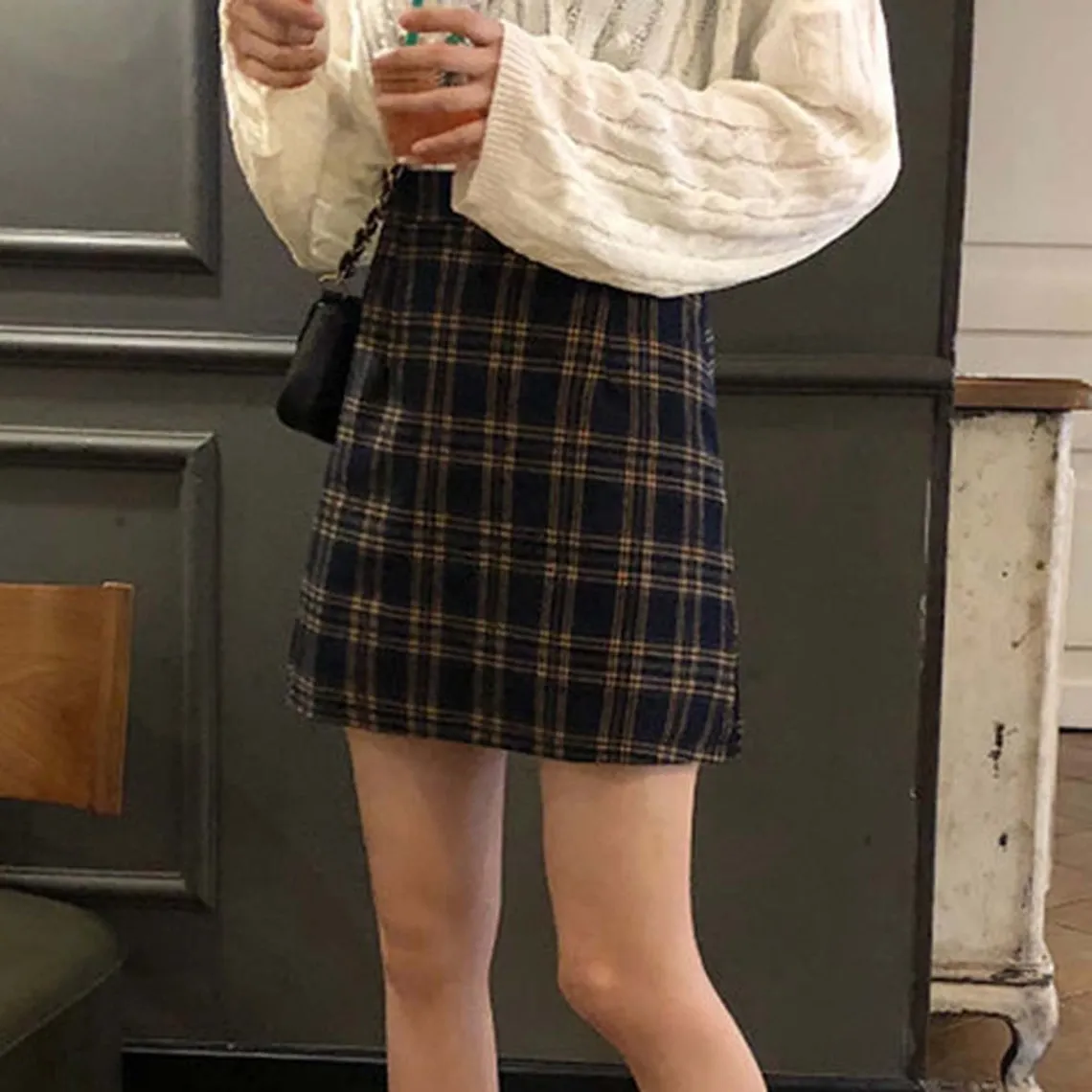 Retro High Waisted Fashion Plaid Print Stylish Mini Skirt