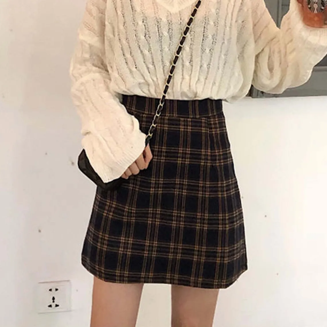 Retro High Waisted Fashion Plaid Print Stylish Mini Skirt