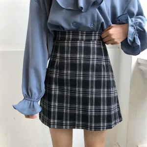 Retro High Waisted Fashion Plaid Print Stylish Mini Skirt