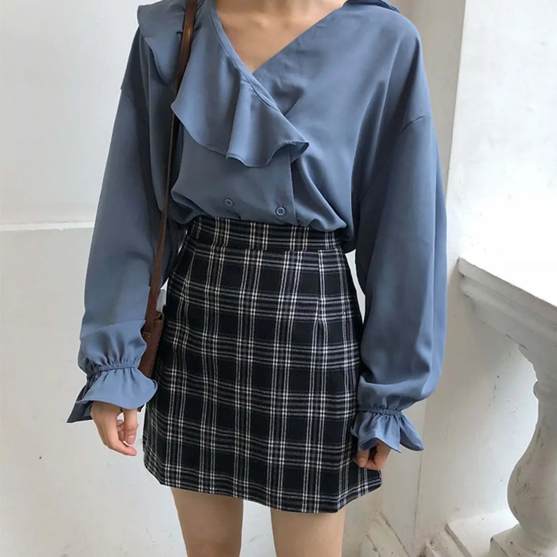 Retro High Waisted Fashion Plaid Print Stylish Mini Skirt