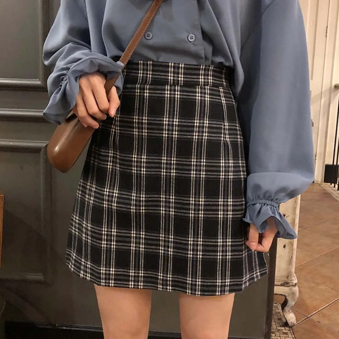 Retro High Waisted Fashion Plaid Print Stylish Mini Skirt