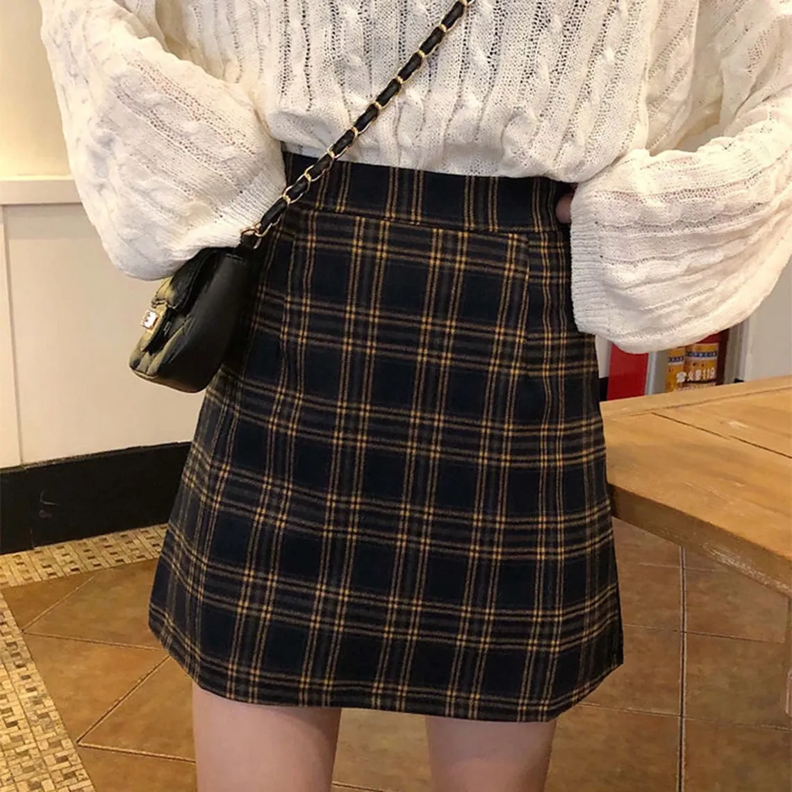 Retro High Waisted Fashion Plaid Print Stylish Mini Skirt