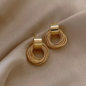 Retro Metal Gold Color Multiple Small Circle Stud Earrings for Women: Korean Jewelry Fashion Wedding Party Earrings, Jewelry Gift.