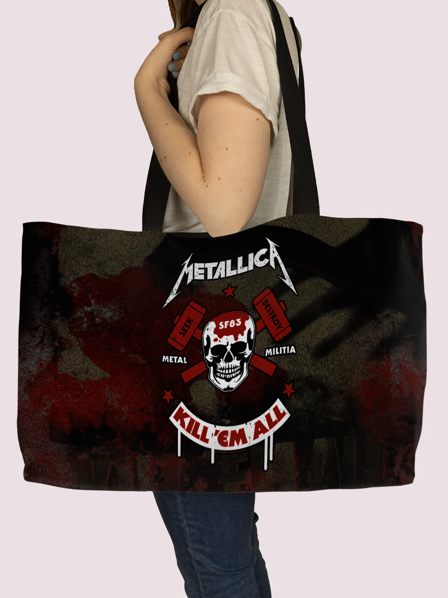 Rocksax Metallica Webbing Handled Beach/Shopper Bag - Kill Em All Skull