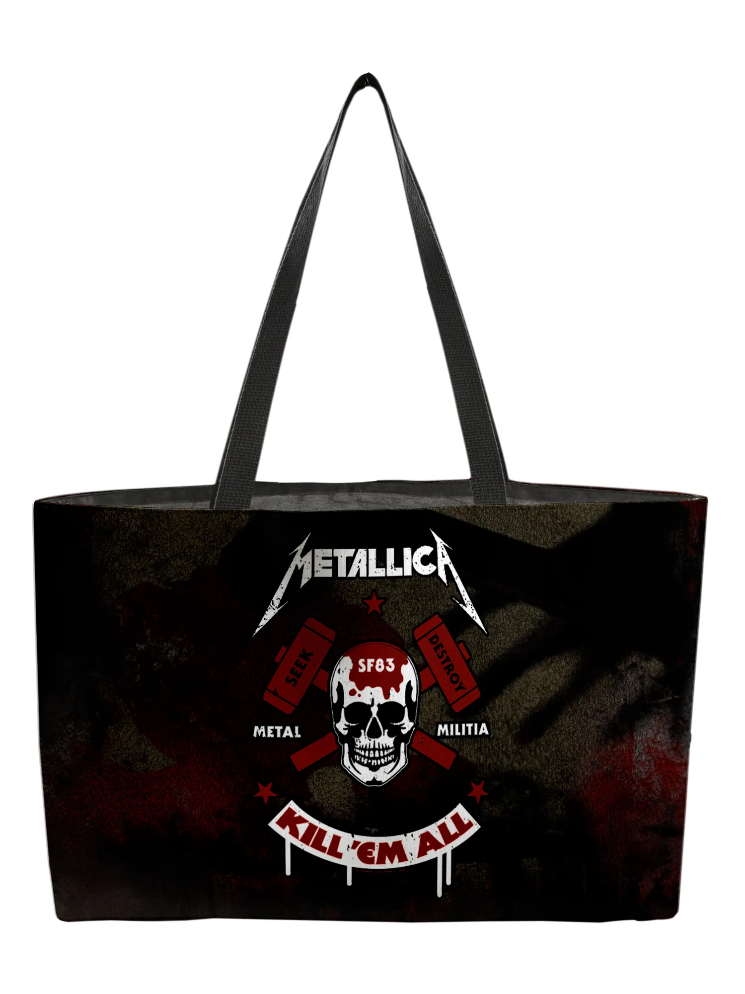 Rocksax Metallica Webbing Handled Beach/Shopper Bag - Kill Em All Skull