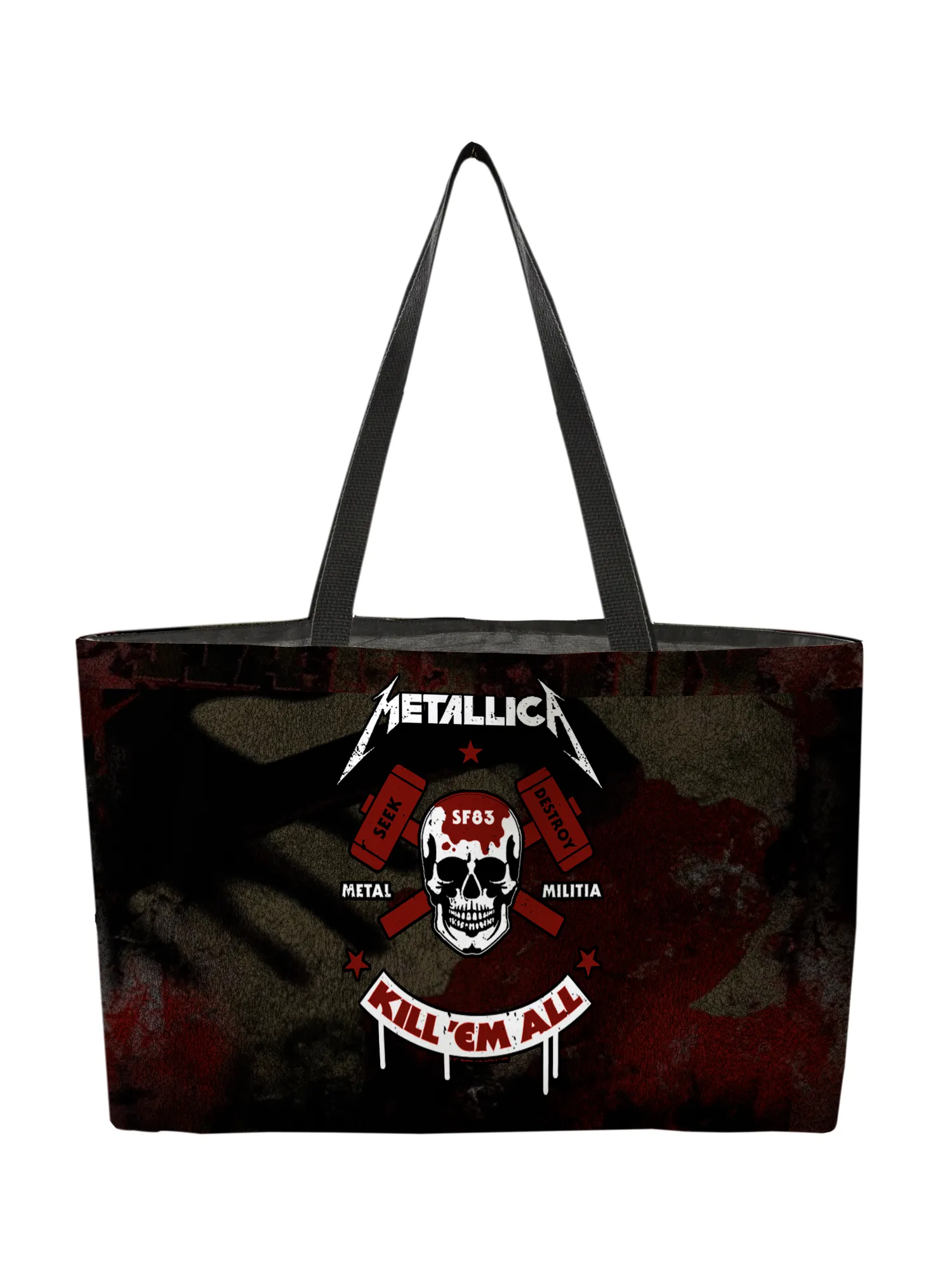 Rocksax Metallica Webbing Handled Beach/Shopper Bag - Kill Em All Skull