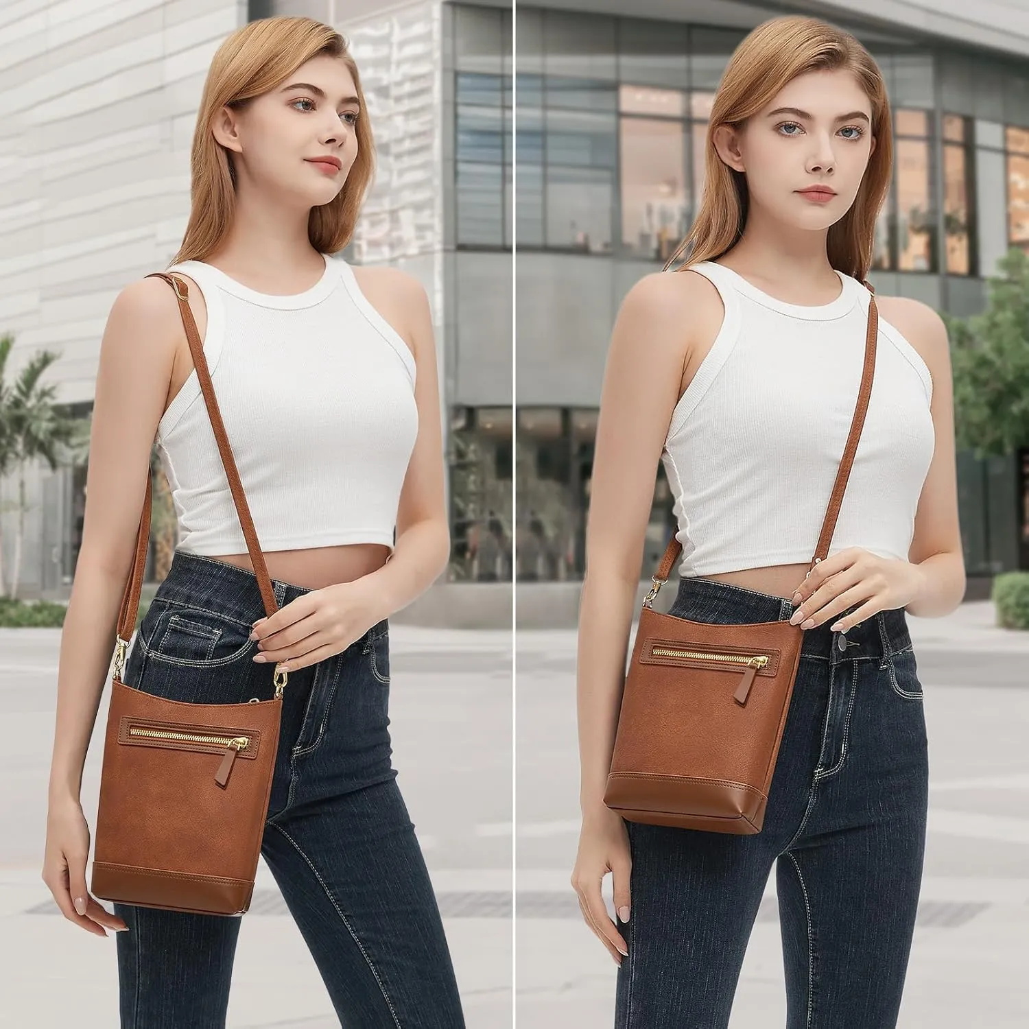 RONSIN Small Crossbody Bags for Women Cell Phone Purse Bucket Bag, Shoulder Hobo Handbags with Multi Zipper Pockets