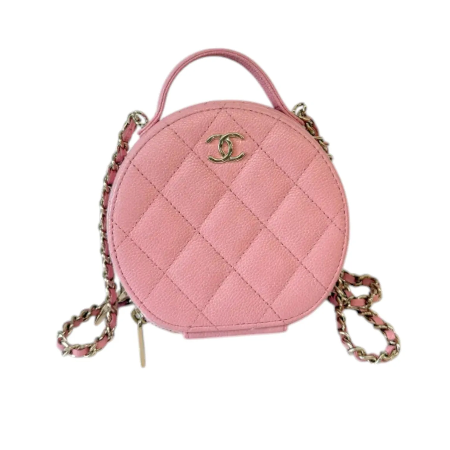 Round Handle Vanity Mini With Chain Caviar Pink GHW