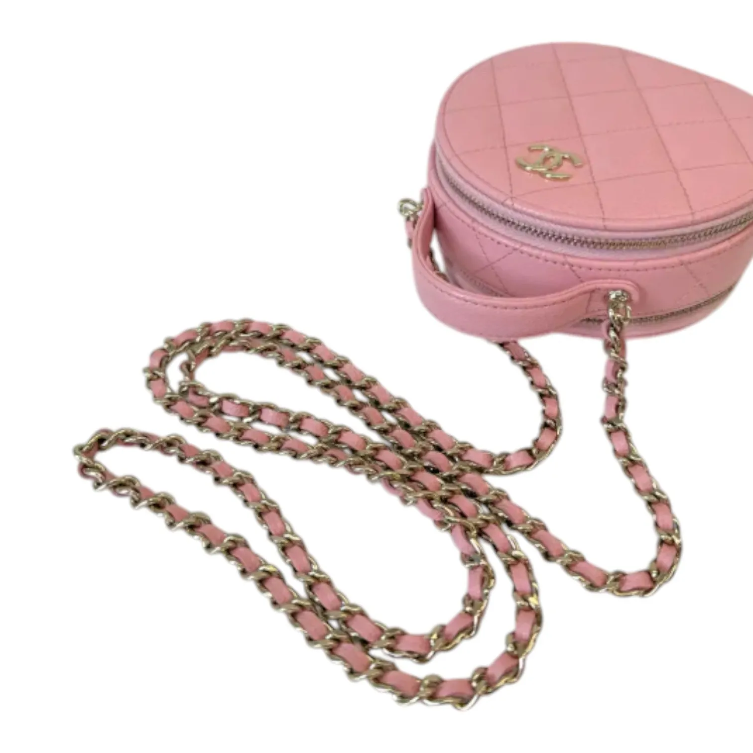 Round Handle Vanity Mini With Chain Caviar Pink GHW
