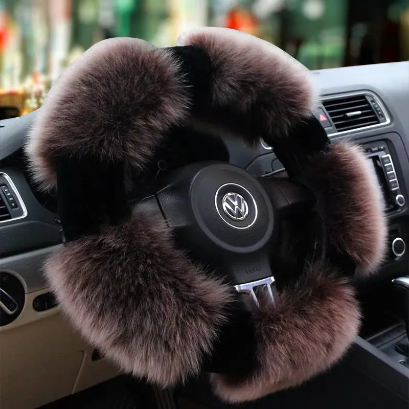 Round Shaped Fluffy fur Sherpa Steering wheel cover for Winter