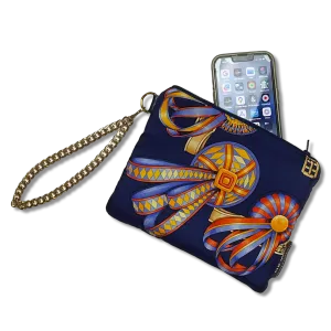 Rubans du Cheval Navy Blue Vintage Scarf Wristlet Bag