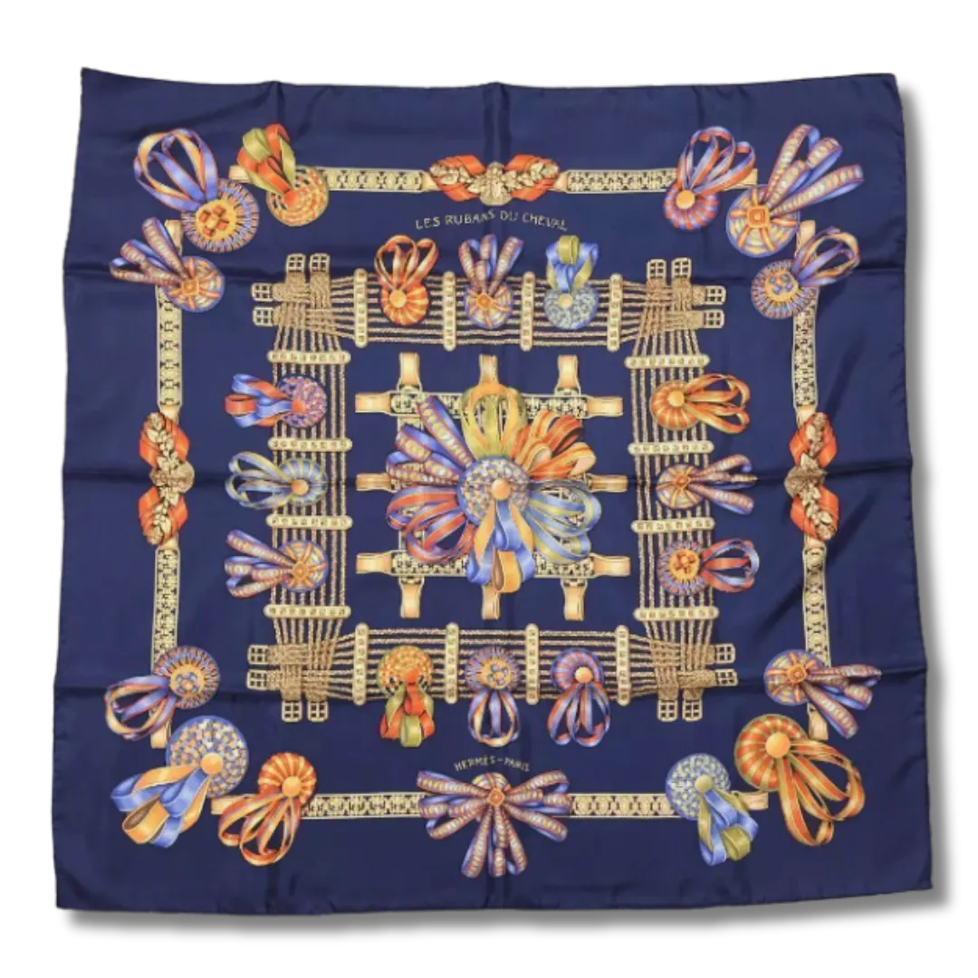 Rubans du Cheval Navy Blue Vintage Scarf Wristlet Bag