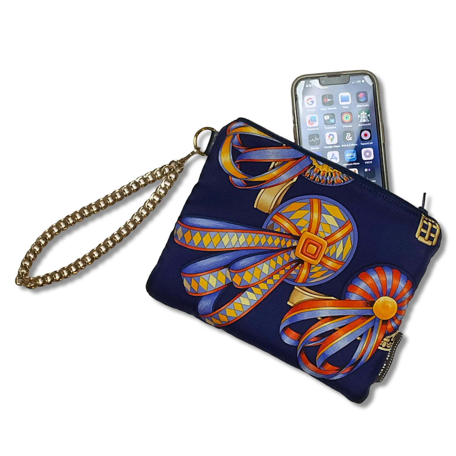 Rubans du Cheval Navy Blue Vintage Scarf Wristlet Bag