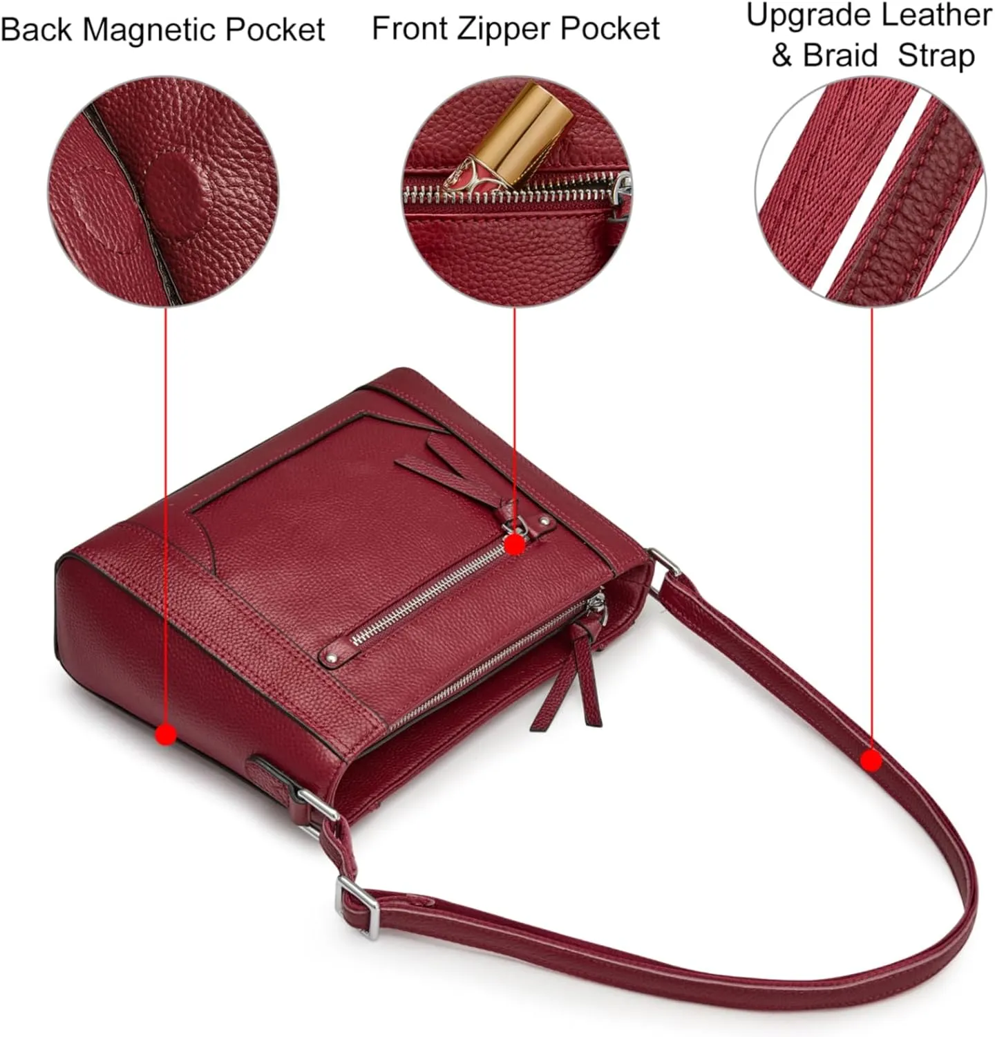 S-ZONE Medium Women Genuine Leather Crossbody Bags Cowhide Shoulder Handbag Ladies Purse