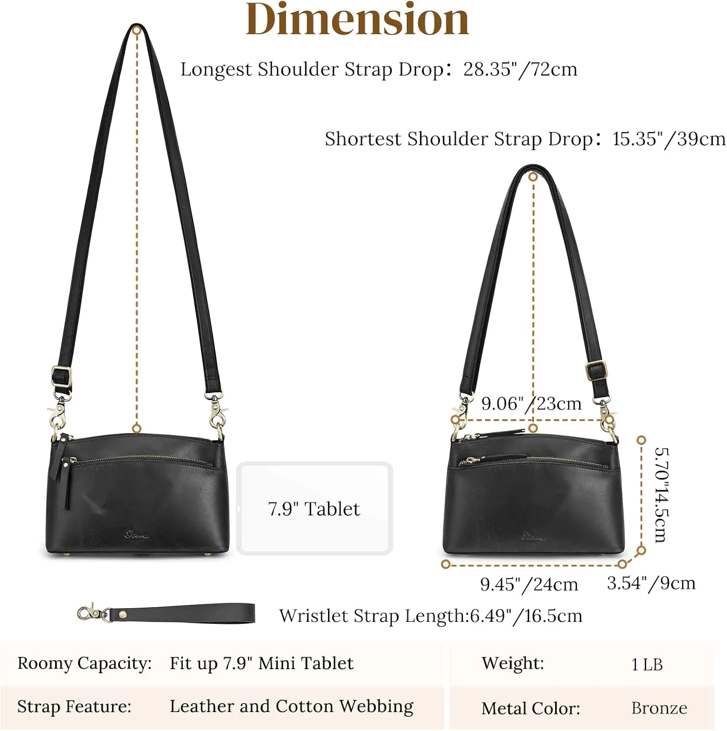S-ZONE Small Genuine Leather Crossbody Bags for Women Purse and Handbag Wristlet
