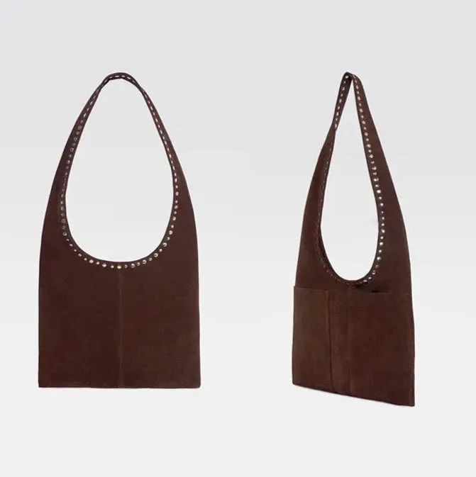 Sabre Vintage Rivet Suede Shoulder Bag