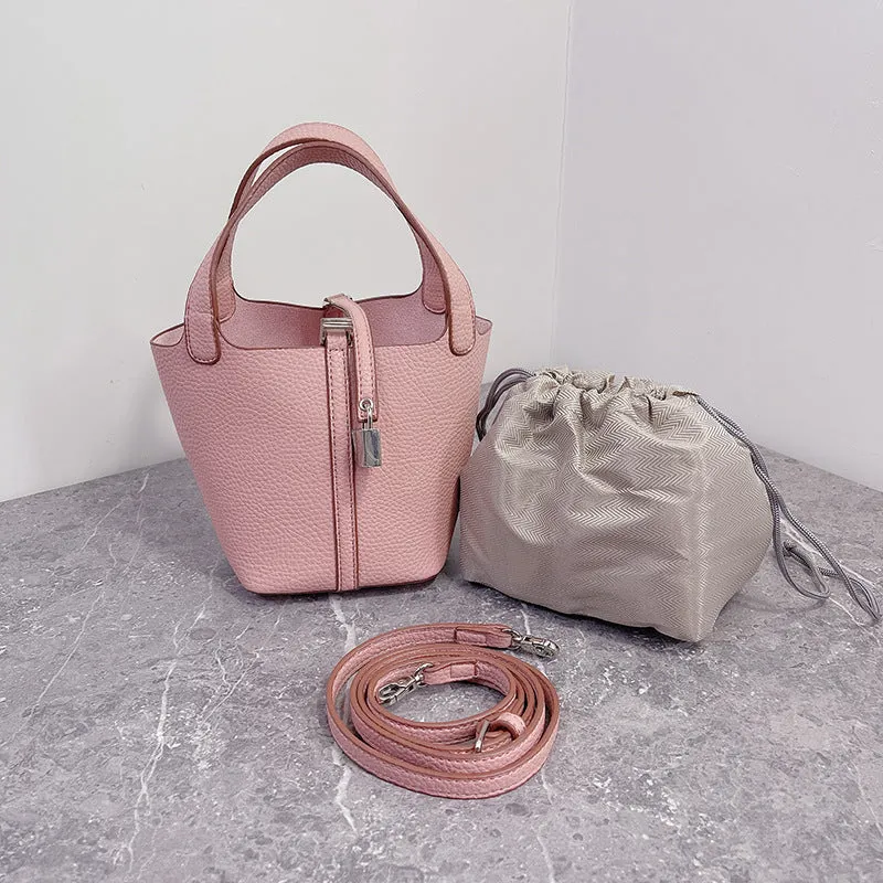 SEALBEER Korean version of lychee pattern bucket bag women's hand popular new mini vegetable basket women's bag fashionable and advanced messenger bag