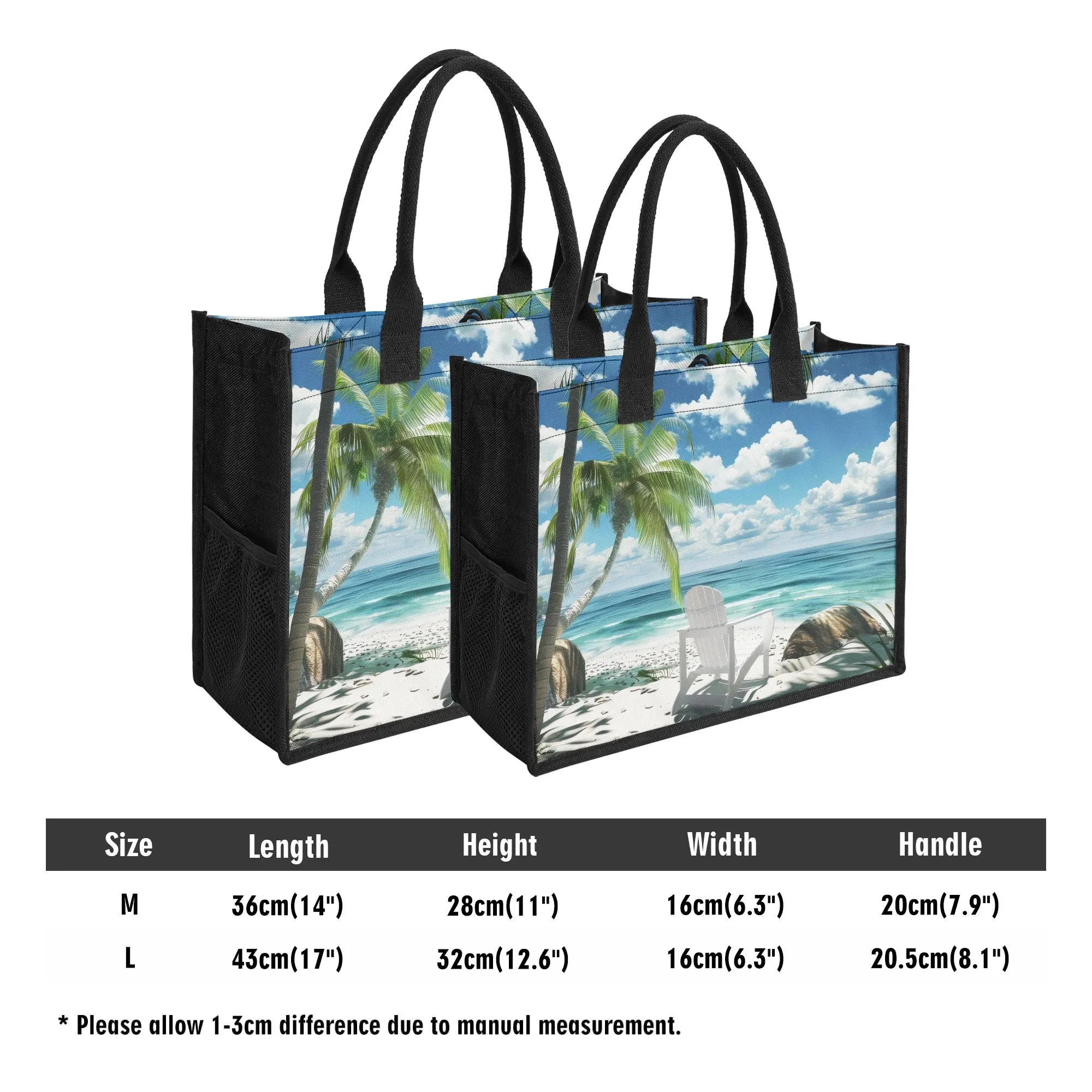 Seaside Serenity Sitting Under Palm Trees Structured Button Closure Canvas Tote Bag in 2 Sizes