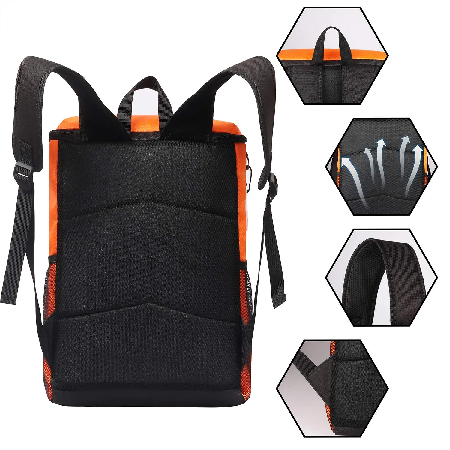 SEEHONOR Insulated Cooler Backpack Leakproof Soft Cooler Bag Lightweight Backpack Cooler Hiking Camping Park Beach, 25 Cans Orange