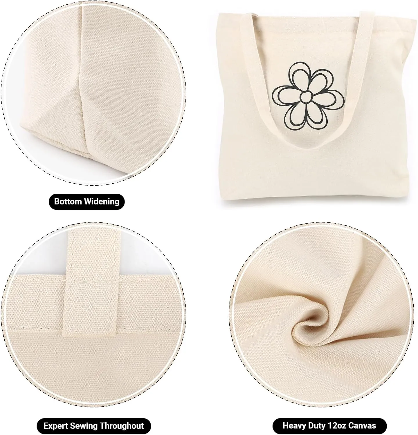 Segarty Blank Canvas Tote Bags, 3 Pack 18x15 Reusable Canvas Shoulder Bags for Women, Aesthetic with Natural Cotton Cloth, Tote for DIY, Gift, Grocery, Beach, Travel