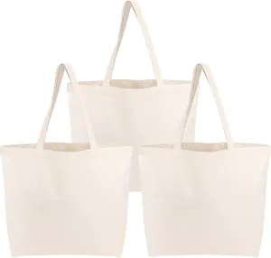 Segarty Blank Canvas Tote Bags, 3 Pack 18x15 Reusable Canvas Shoulder Bags for Women, Aesthetic with Natural Cotton Cloth, Tote for DIY, Gift, Grocery, Beach, Travel
