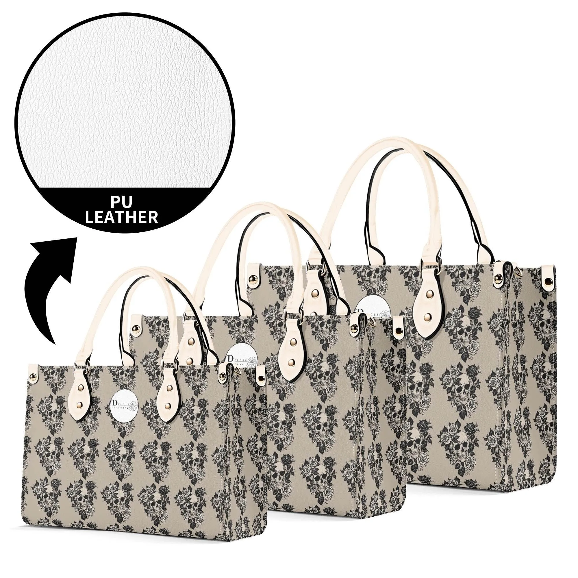 Sepia Skull and Rose Luxury Women Leather Handbag