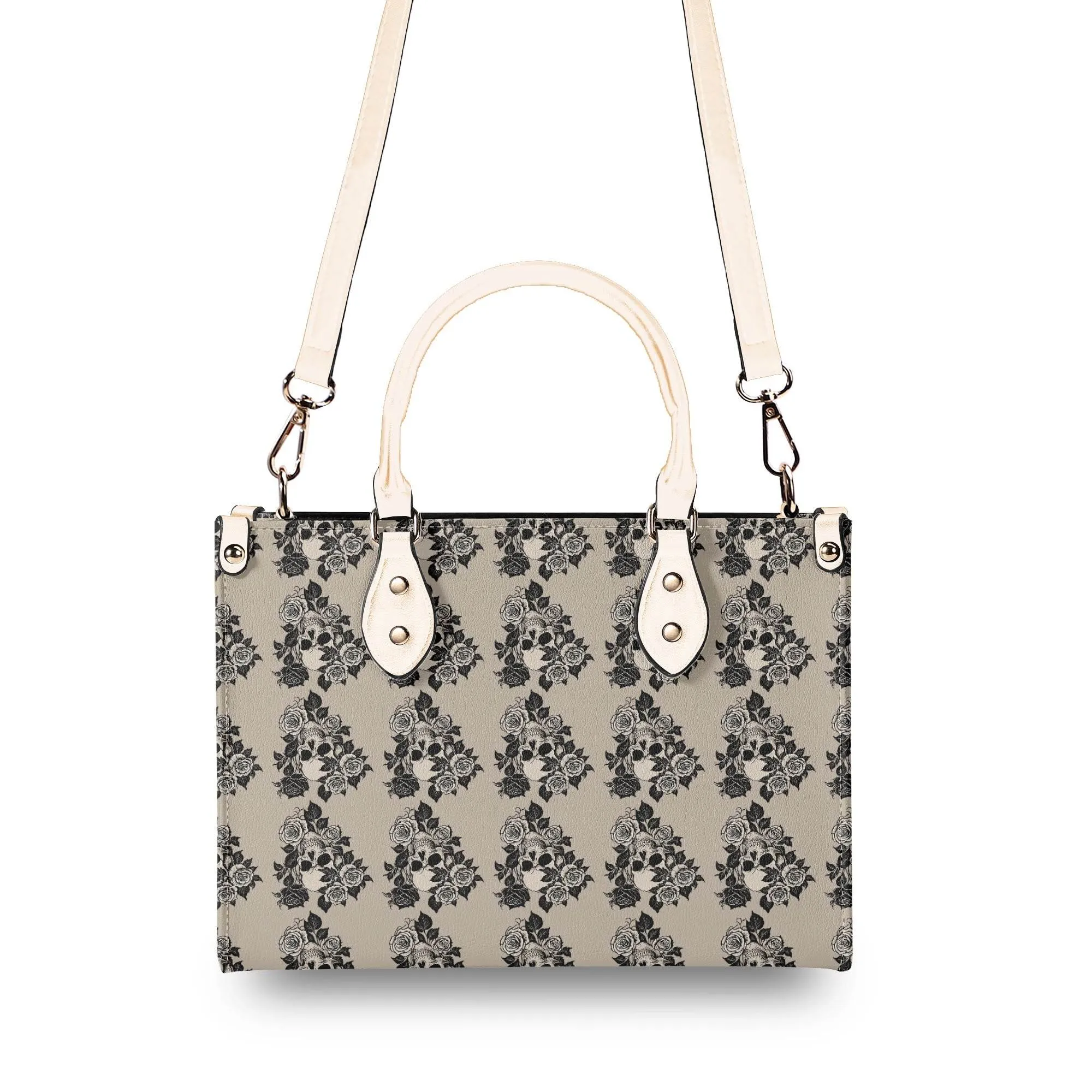 Sepia Skull and Rose Luxury Women Leather Handbag