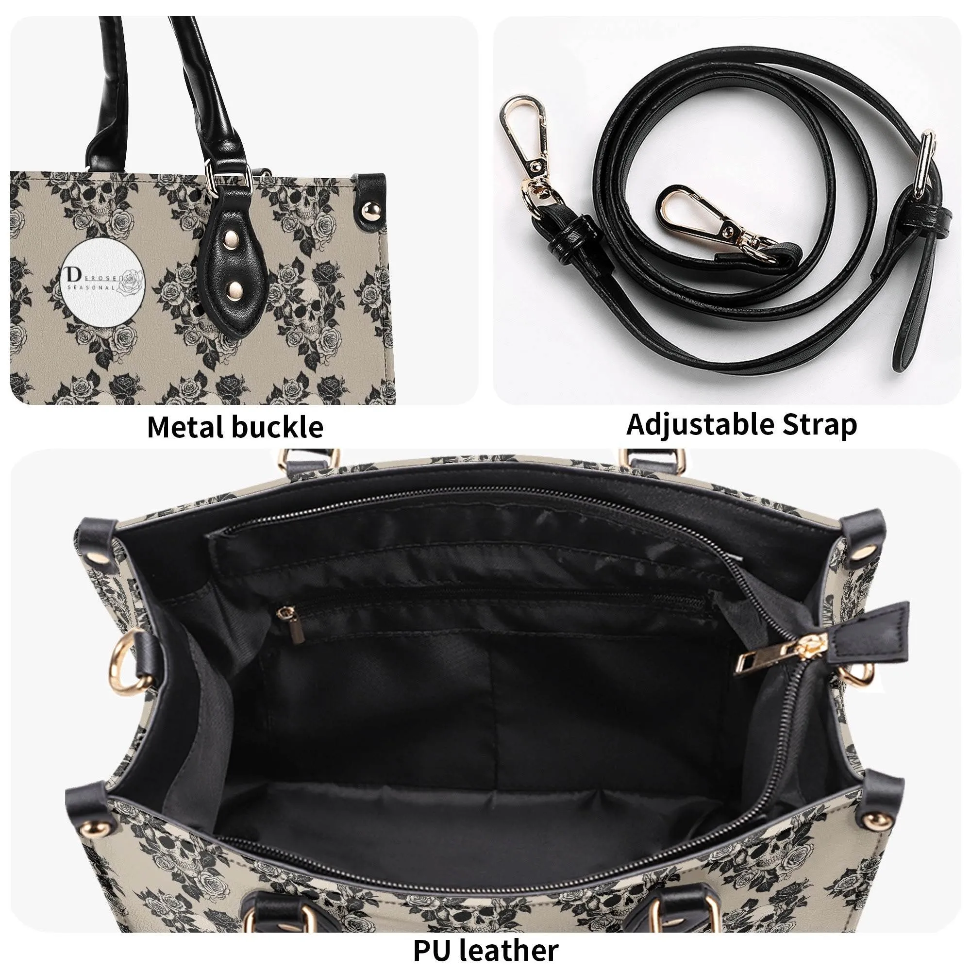 Sepia Skull and Rose Luxury Women Leather Handbag